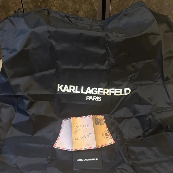 Karl Lagerfeld Black Leather Tote with Gold-Tone Accent With Added Charm & Dusty - Picture 14 of 16